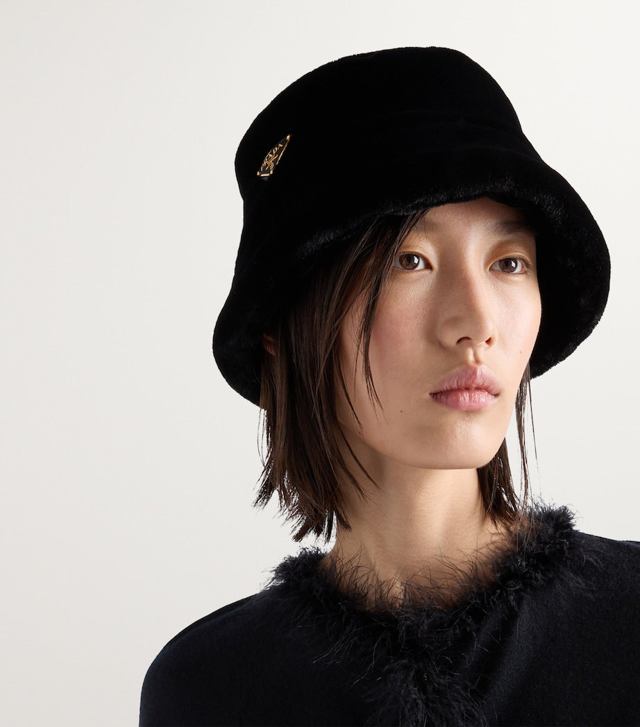 Black Faux Fur Bucket Hat