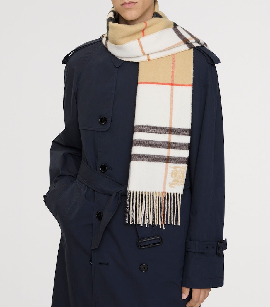 White Cashmere Contrast Check Scarf