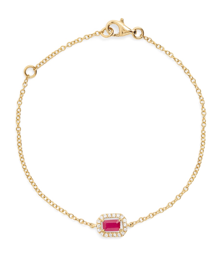 Yellow Gold, Diamond and Ruby Halo Bracelet