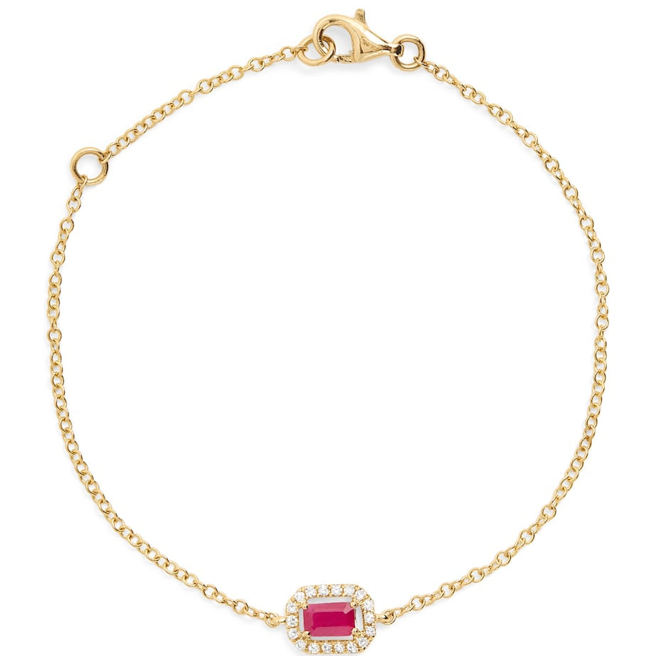 Yellow Gold, Diamond and Ruby Halo Bracelet