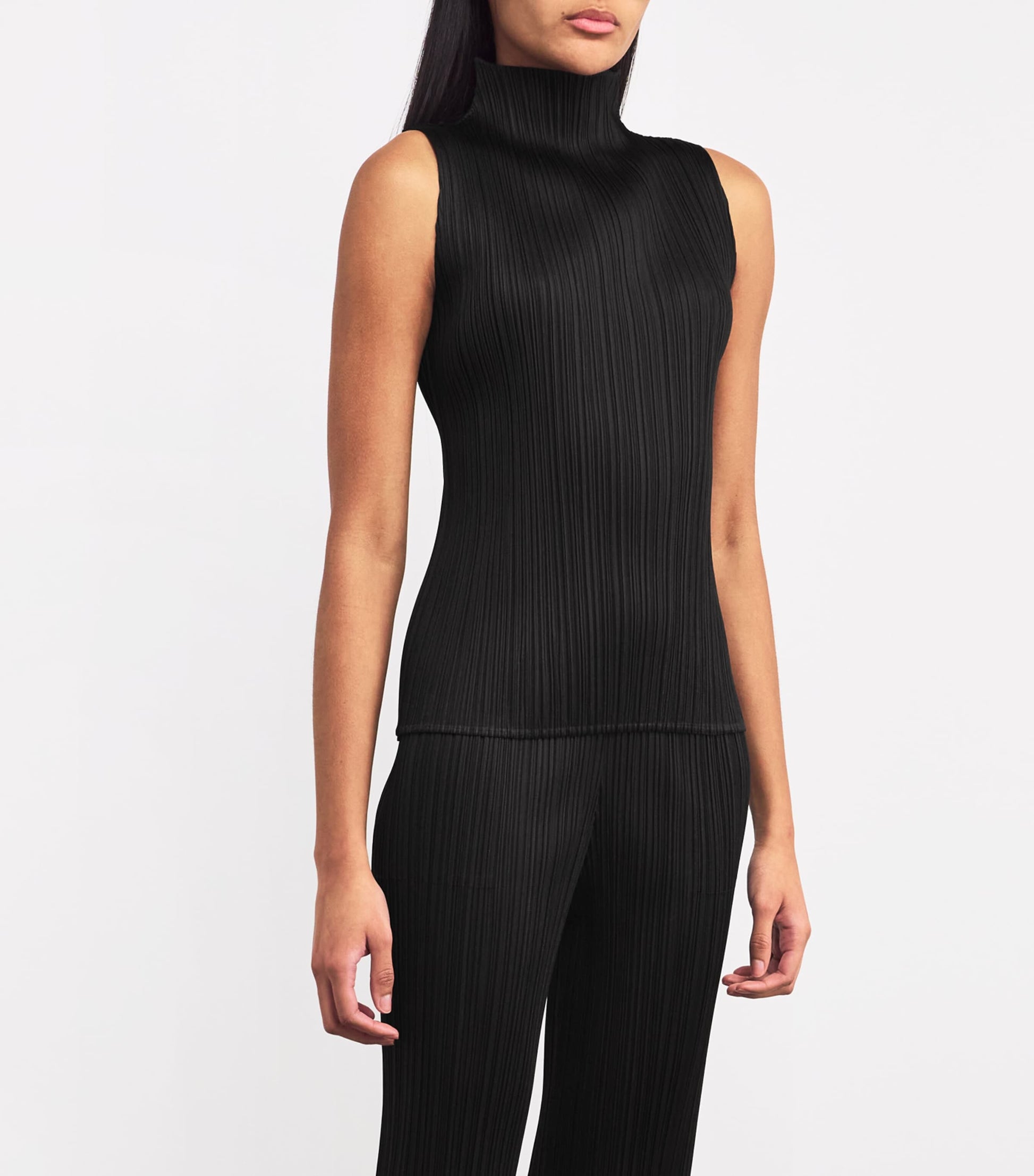 Pleats Please Issey Miyake Black Sleeveless Basics Top