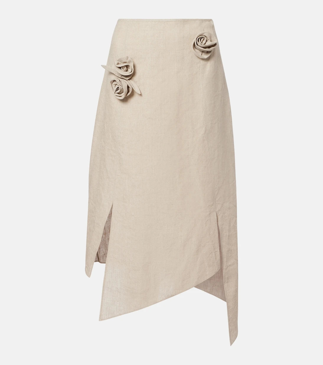 Coperni - Floral-appliqué asymmetric linen midi skirt