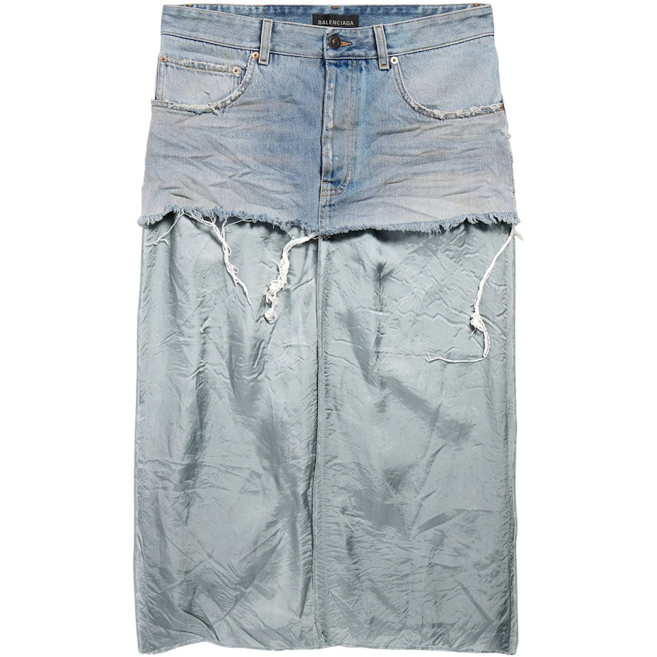 Balenciaga Navy Ripped Off Denim Midi Skirt