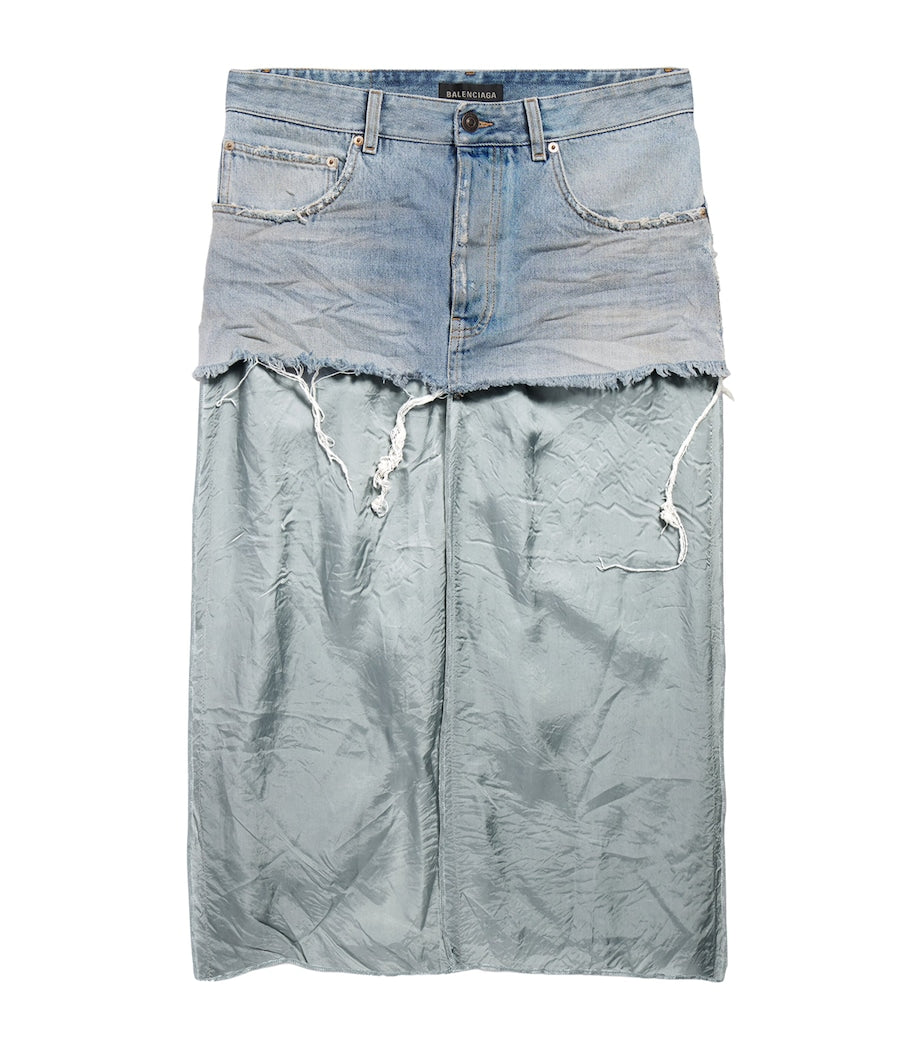 Balenciaga Navy Ripped Off Denim Midi Skirt