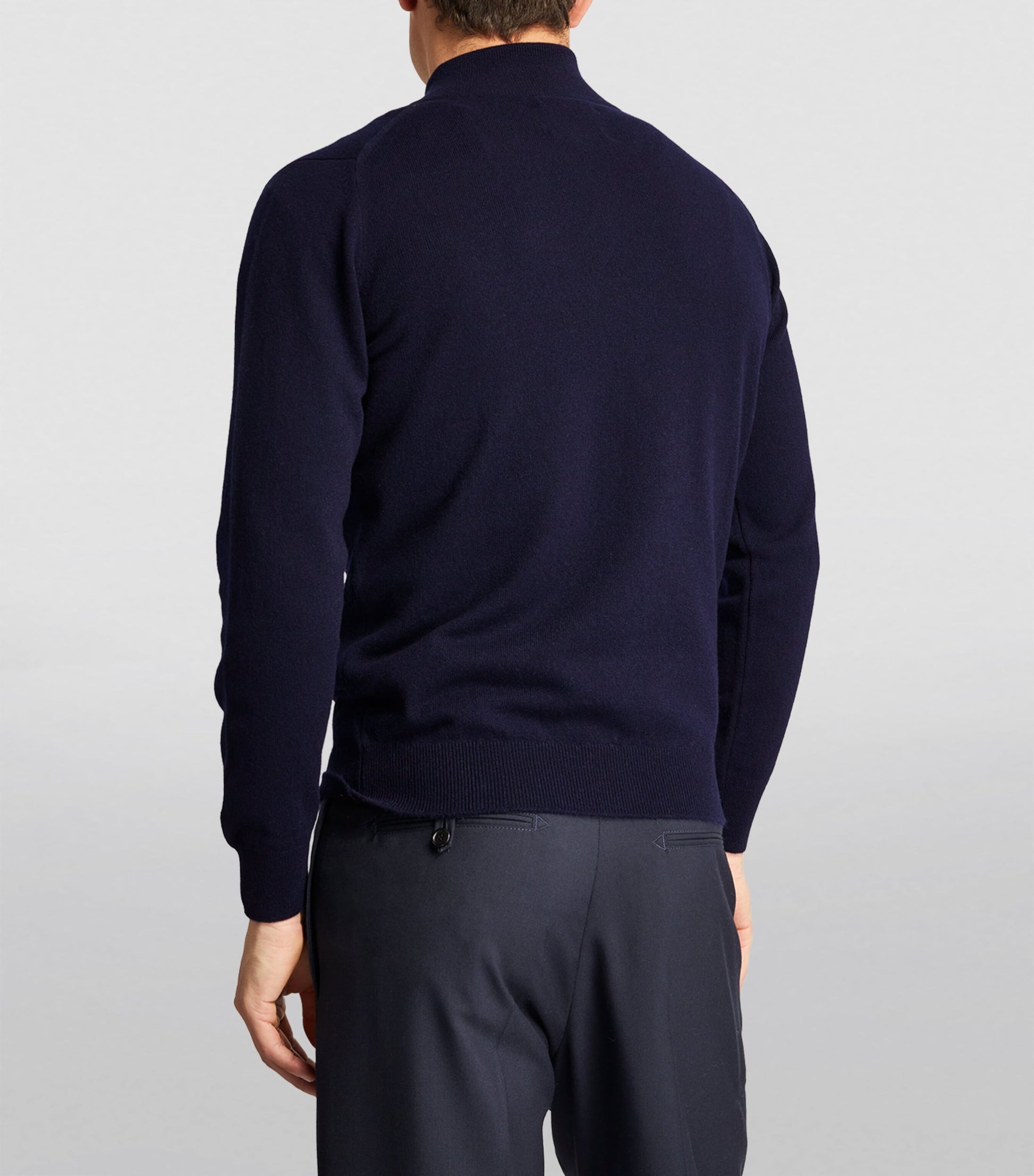 Navy Cashmere Zip-Up Sweater