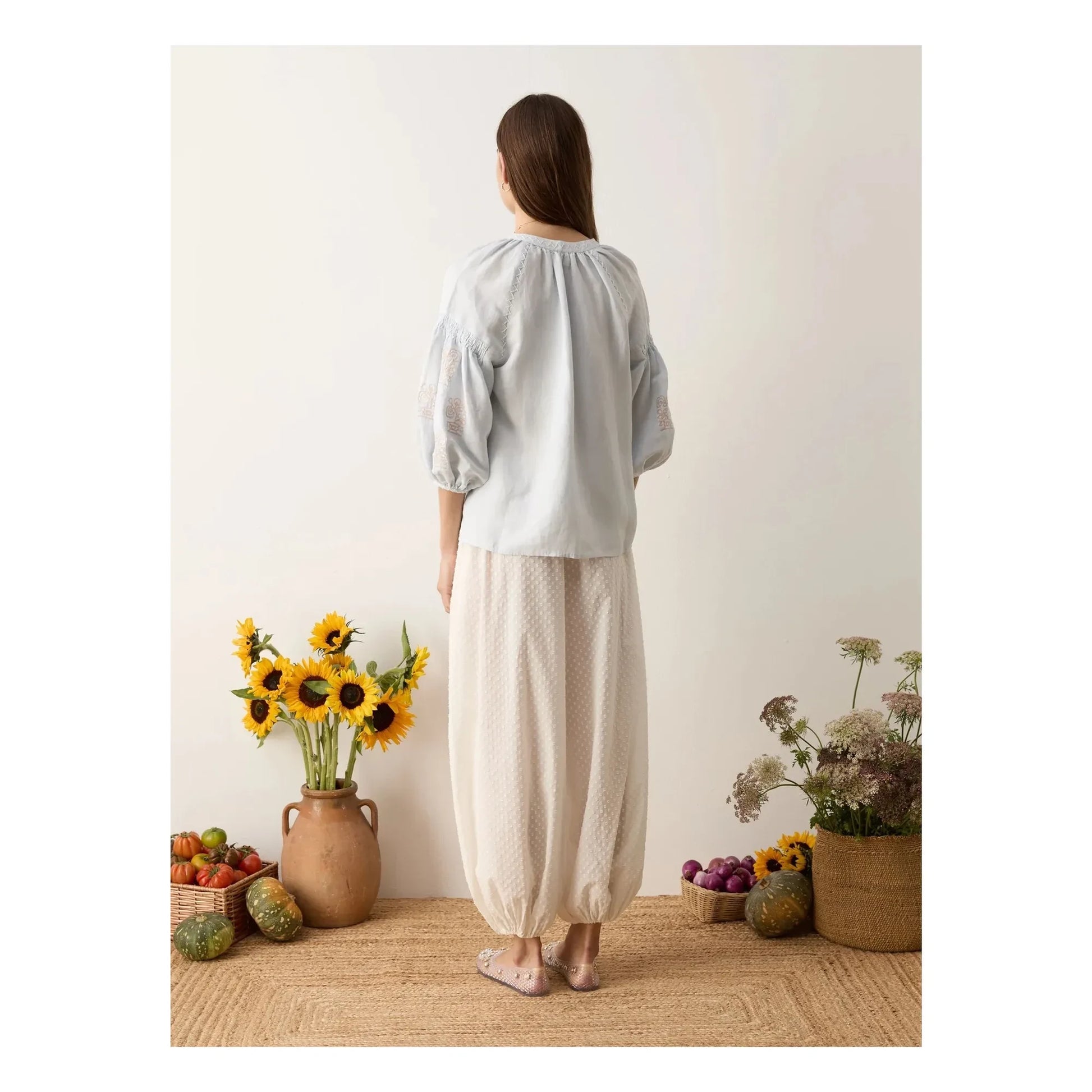 Boteh - Melissa Cotton Embroidery Blouse | Light blue