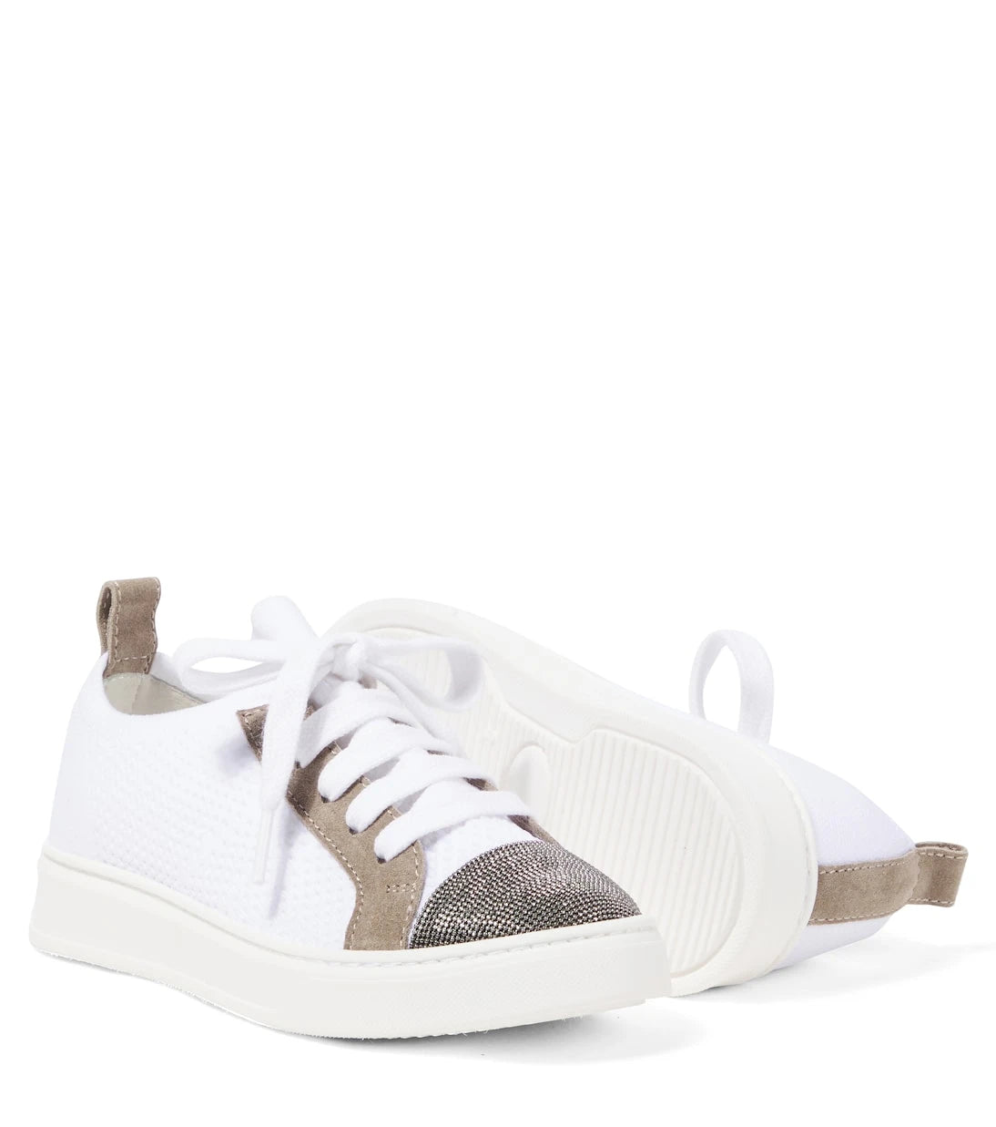 Brunello Cucinelli Kids - Leather-trimmed canvas sneakers