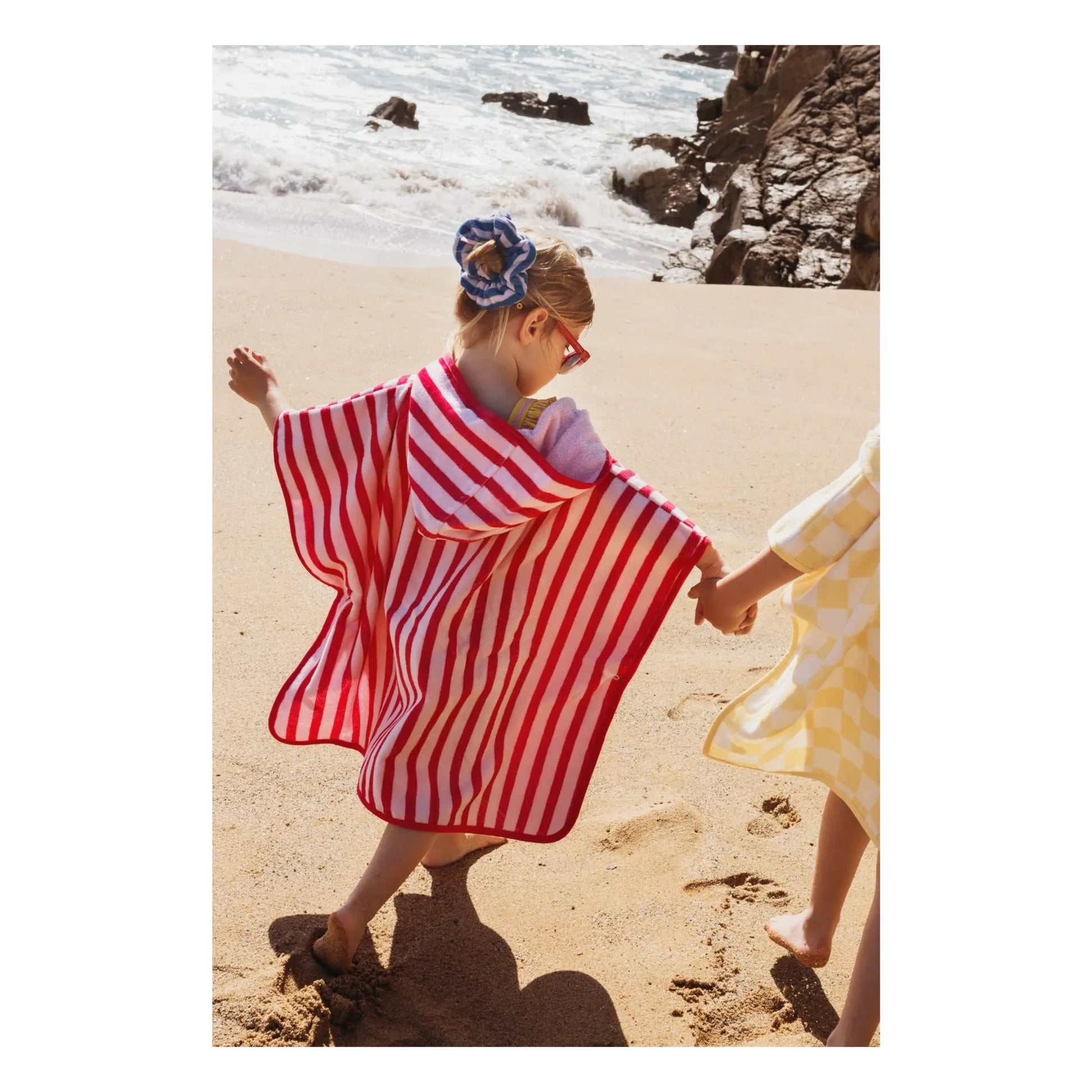 Jera Mini - Striped Towelling Bath Poncho | Pink