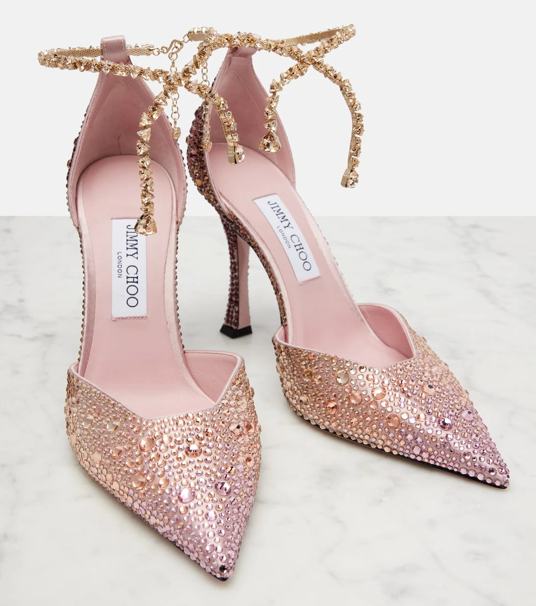 Jimmy Choo - Stevie 100 crystal-embellished satin pumps