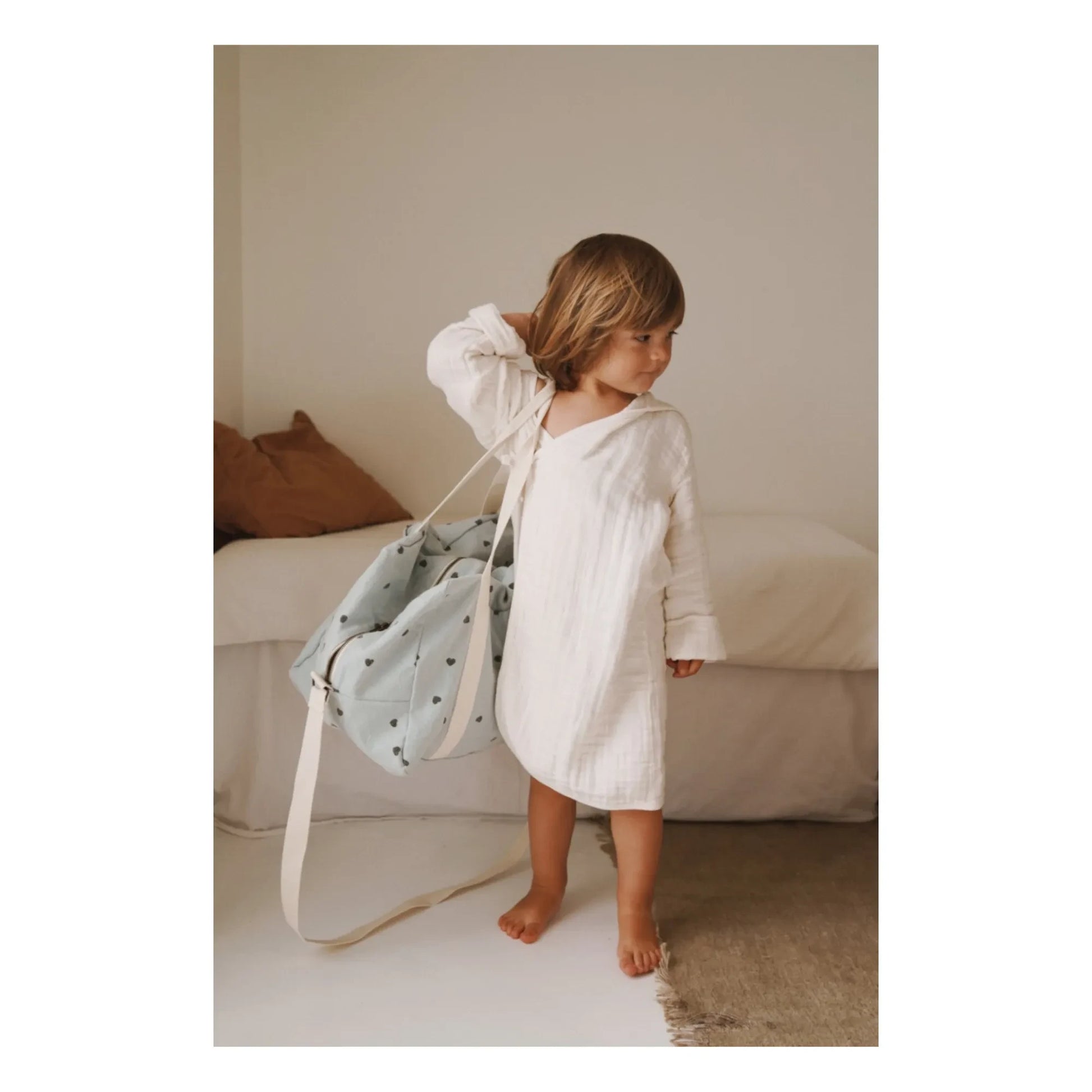 Rose in April - Raphaël Heart Print Baby Changing Bag | Light blue