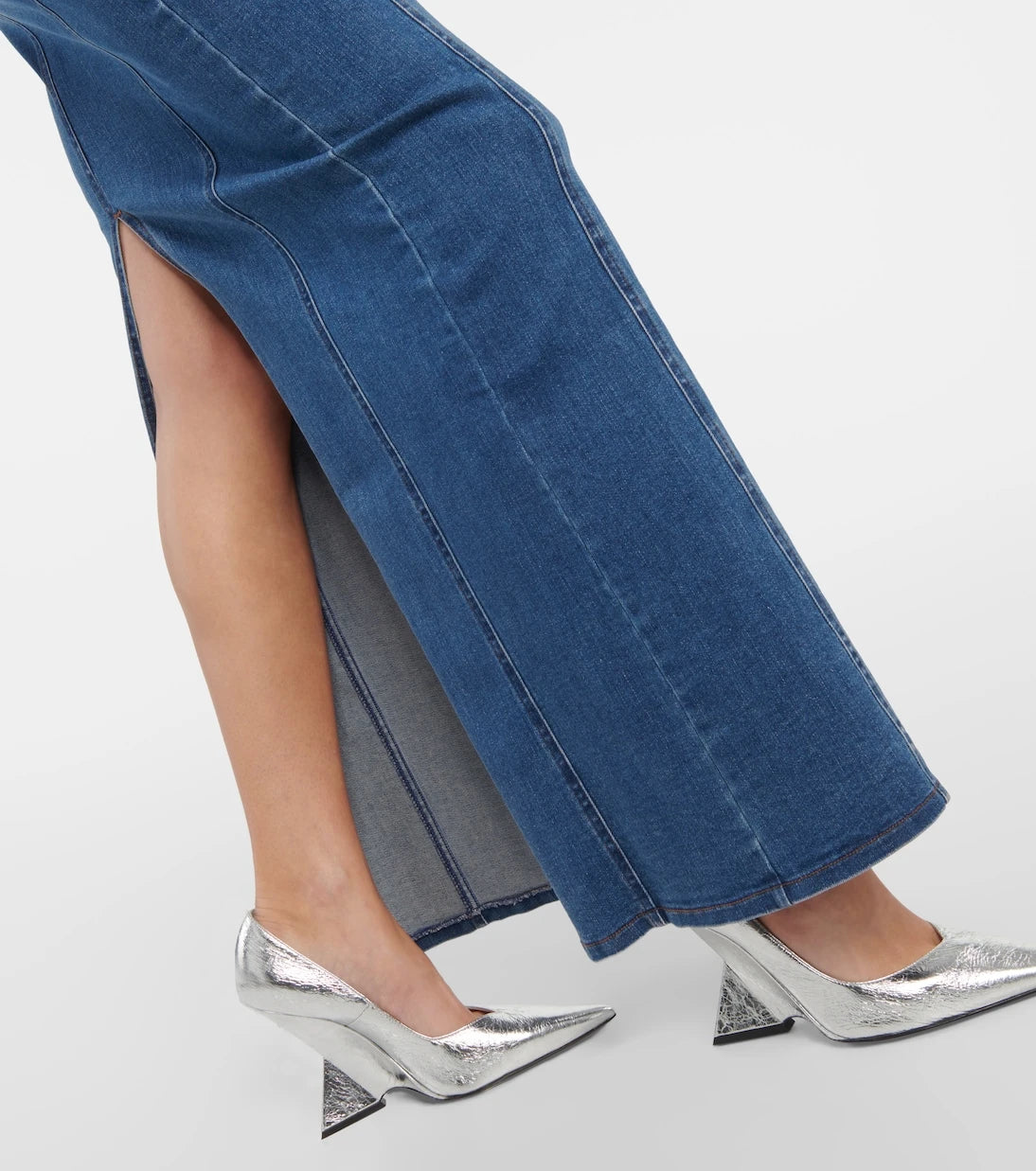Rotate - Floral-appliqué denim maxi skirt