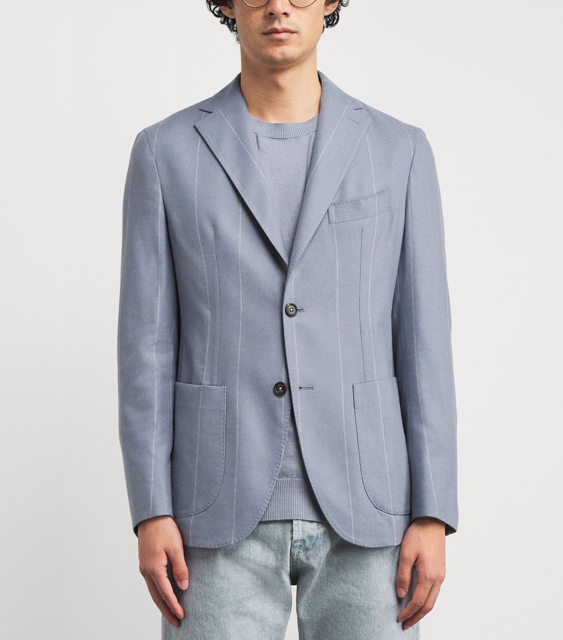 Eleventy Blue Wool-Silk-Cashmere Stripe Blazer