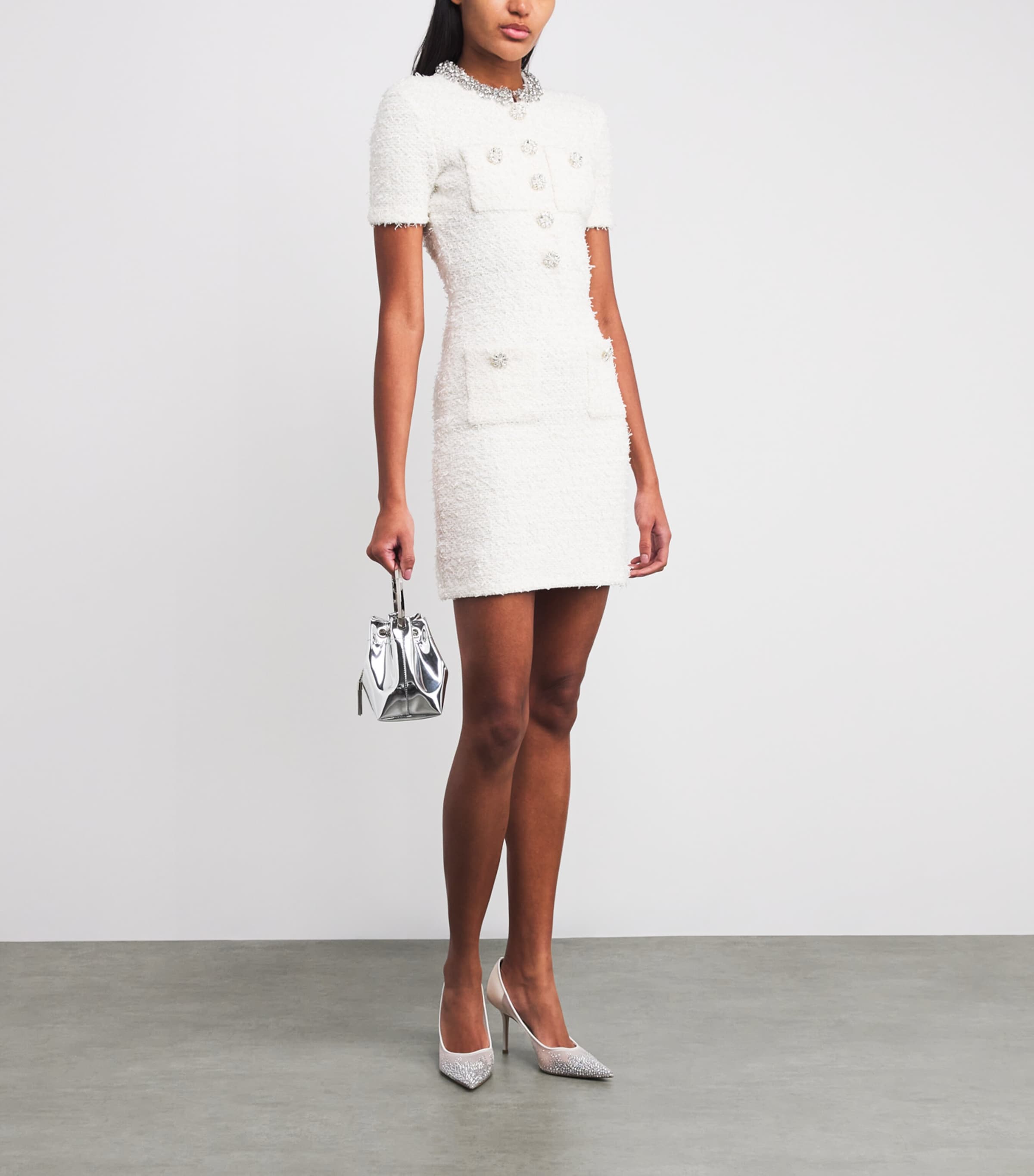 Self-Portrait Ivory Textured-Knit Mini Dress