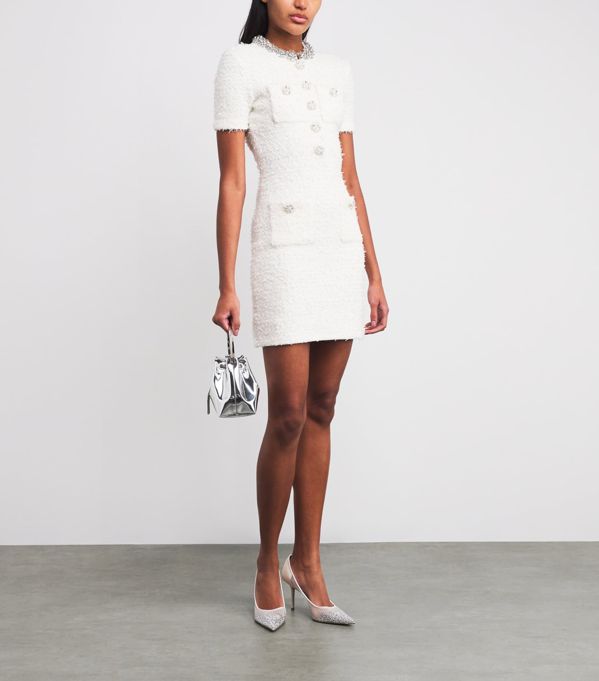 Self-Portrait Ivory Textured-Knit Mini Dress