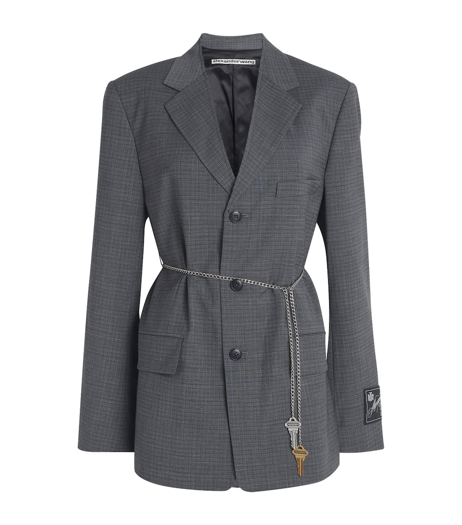 Wool-Blend Chain-Detail Blazer