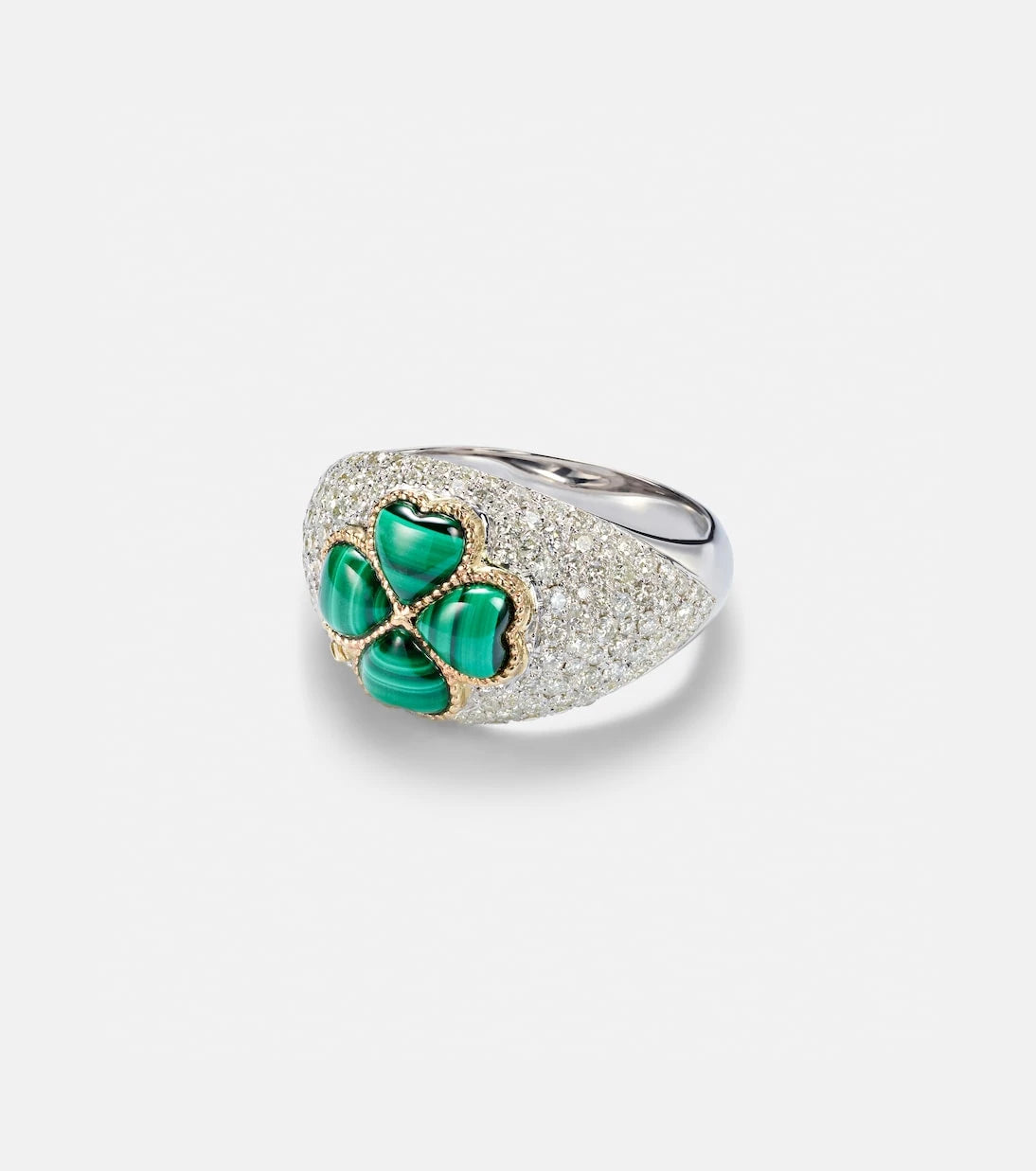 Yvonne Léon - 9kt white gold ring with diamonds and malachite