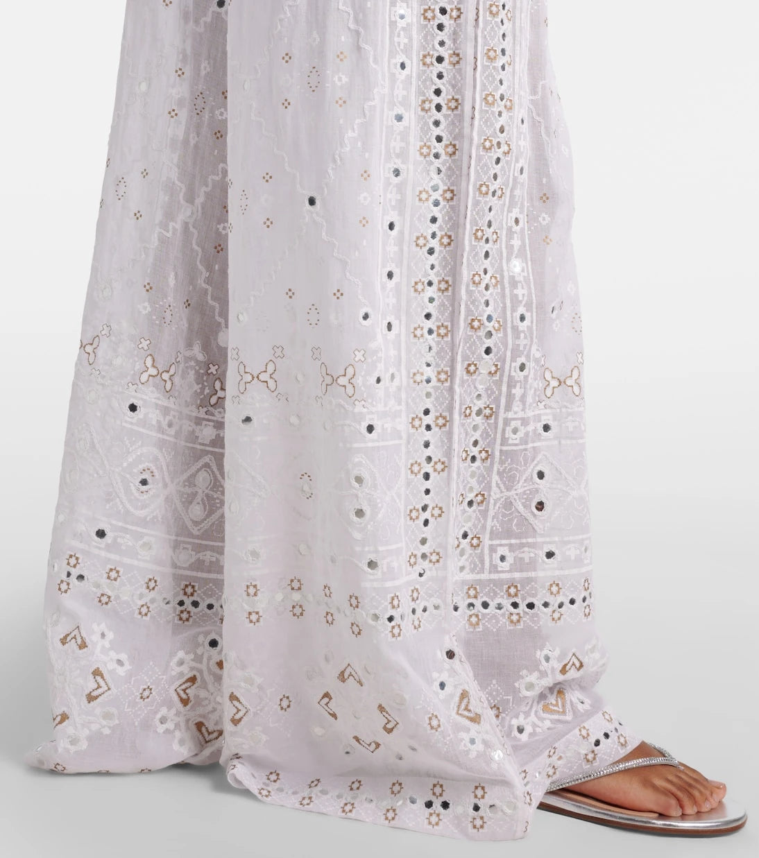 Juliet Dunn - Embellished cotton wide-leg pants