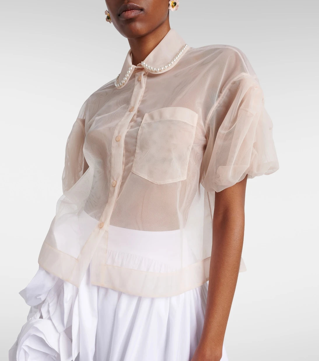 Simone Rocha - Cropped puff-sleeve tulle blouse