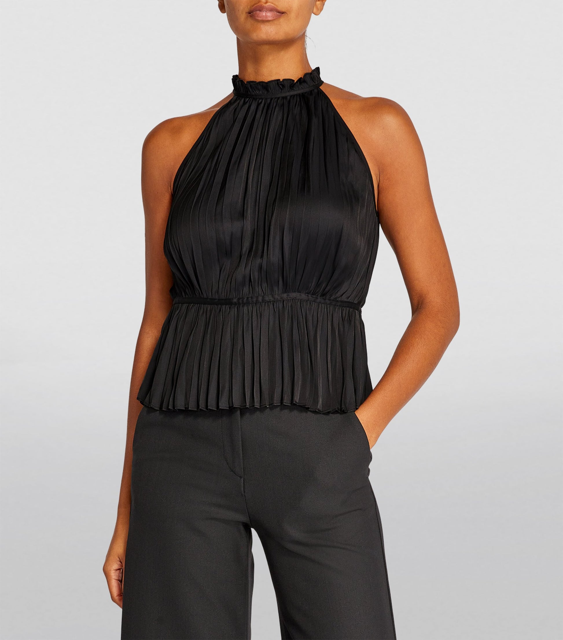 Maje Black Sleeveless Pleated Top
