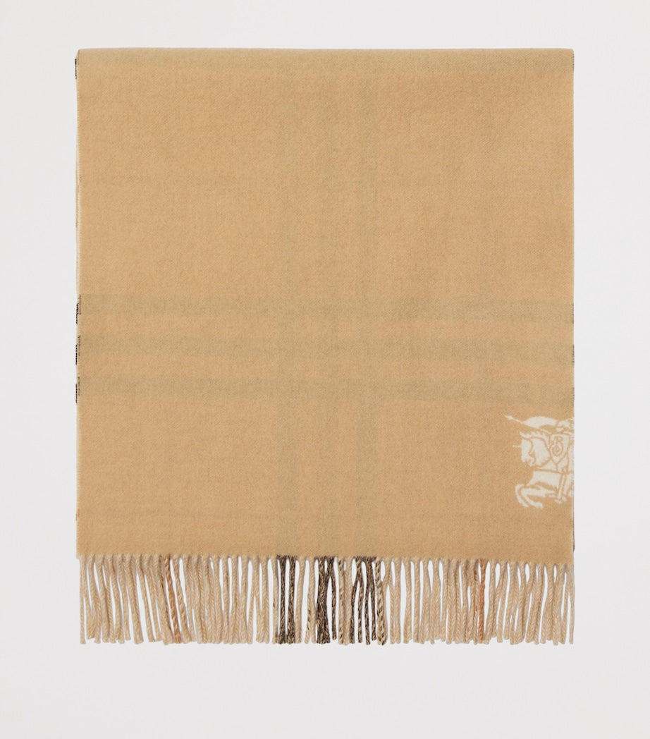 Burberry White Cashmere Wide Reversible EKD Scarf