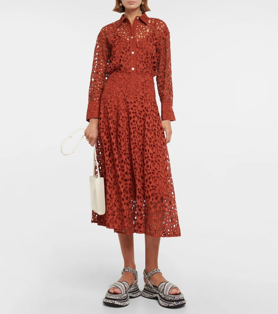 Vince - Broderie anglaise cotton midi skirt