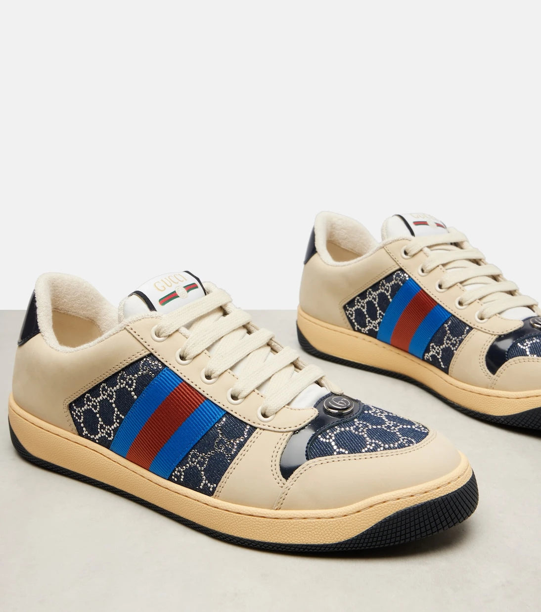 Gucci - Screener GG leather-trimmed denim sneakers