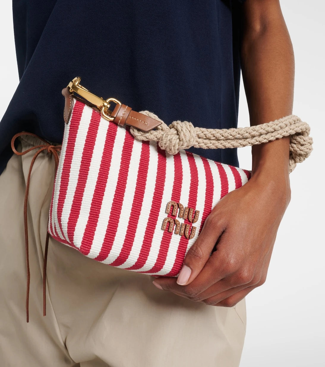 Miu Miu - Striped leather-trimmed top-handle bag