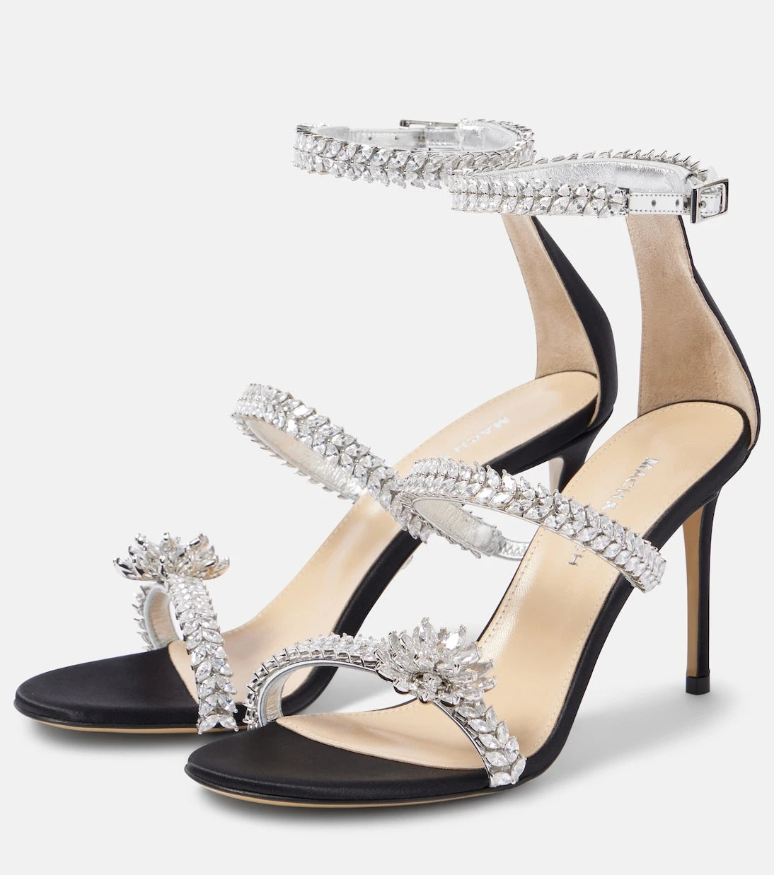 Mach & Mach - Crystal Flower embellished satin sandals