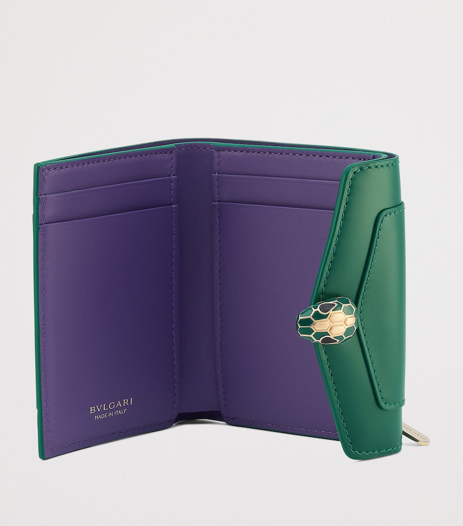 Bvlgari Green Leather Serpenti Forever Slim Compact Wallet