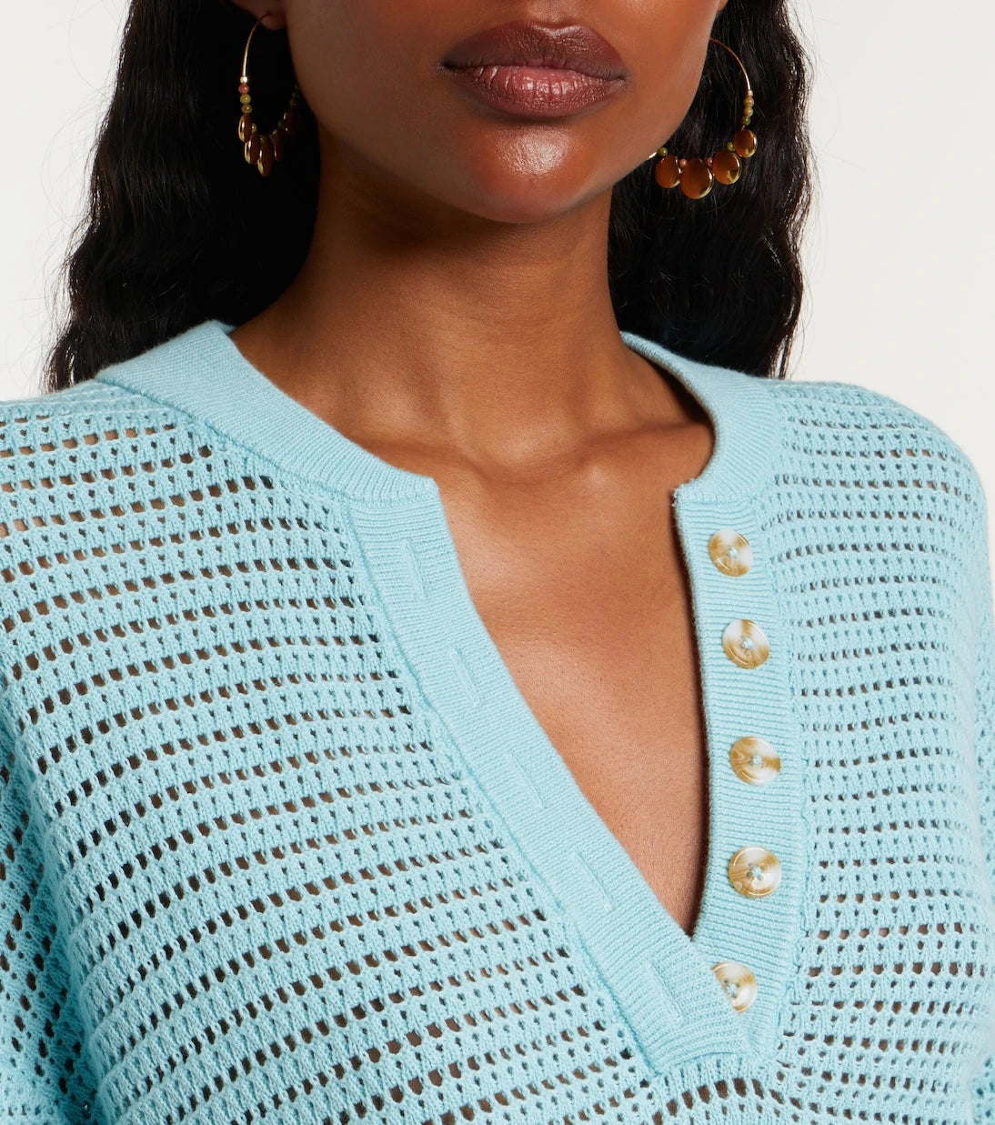 Varley - Callie open-knit cotton polo sweater