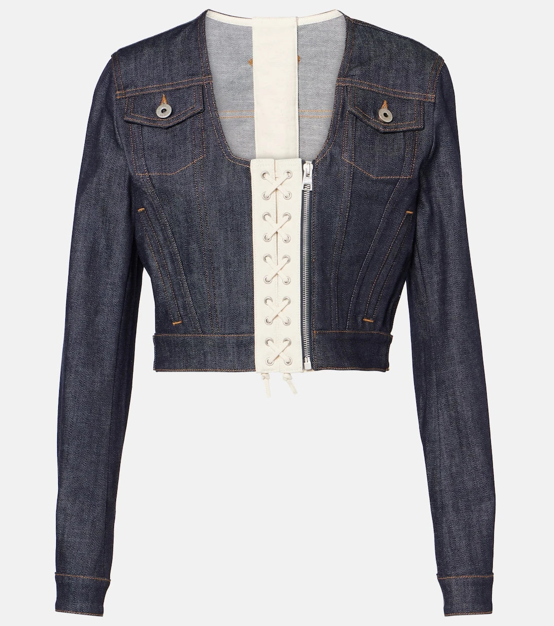 Jean Paul Gaultier - Lace-up cropped denim jacket