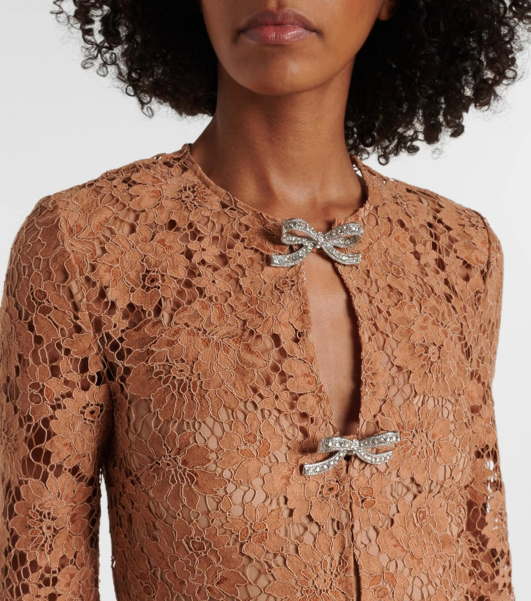 Self-Portrait - Embellished bow-detail lace minidress