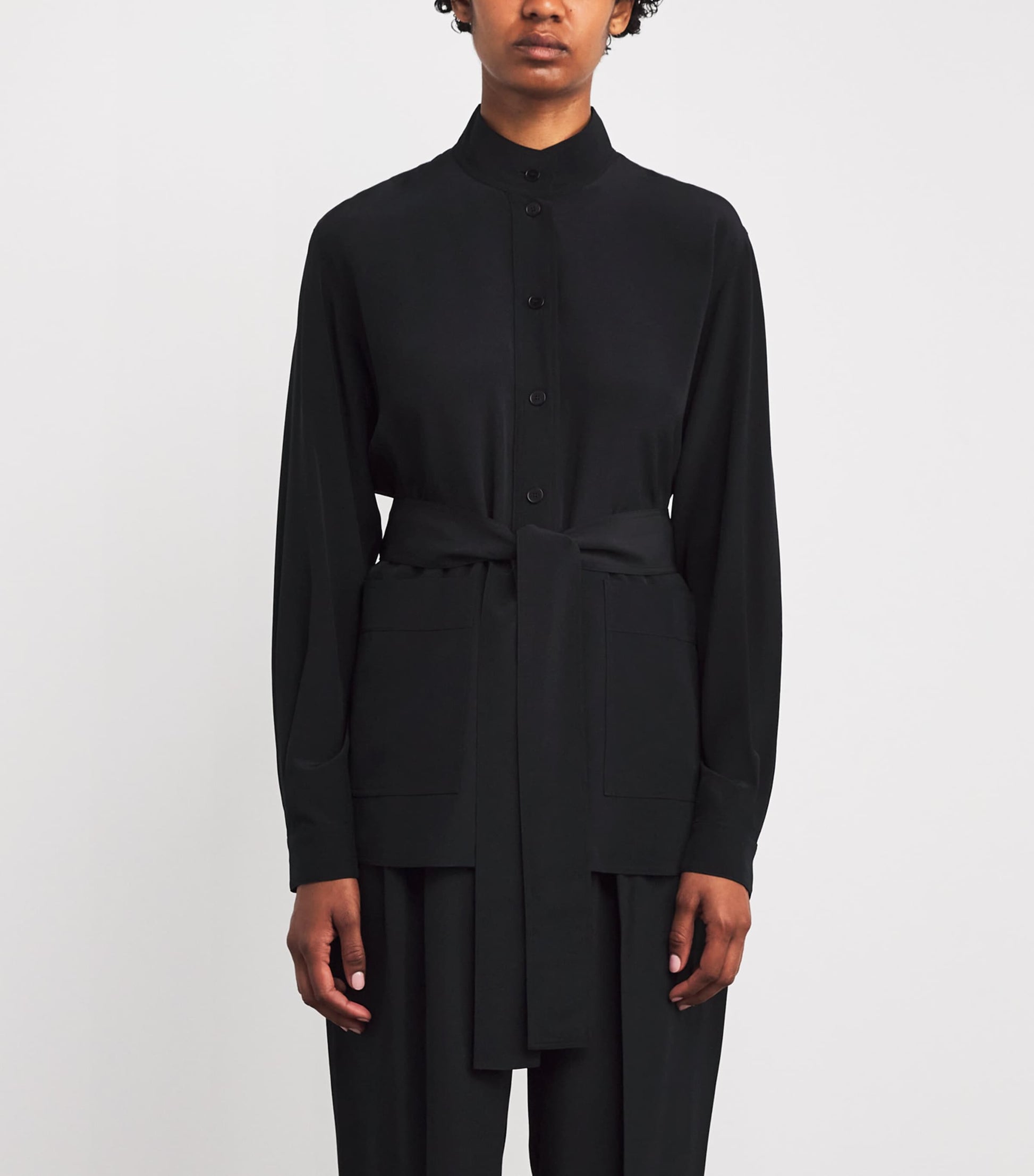 Black Crepe de Soie Silk Lamy Blouse