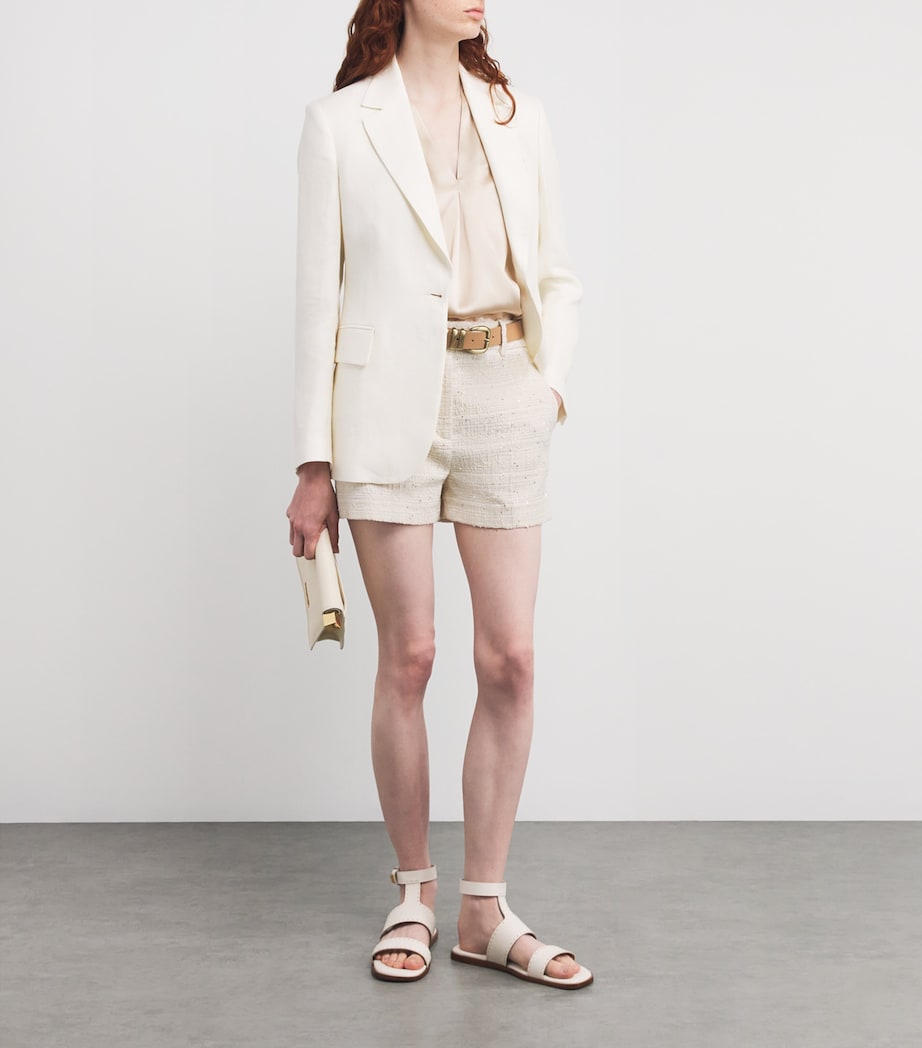 Eleventy White Tweed Sequinned Shorts