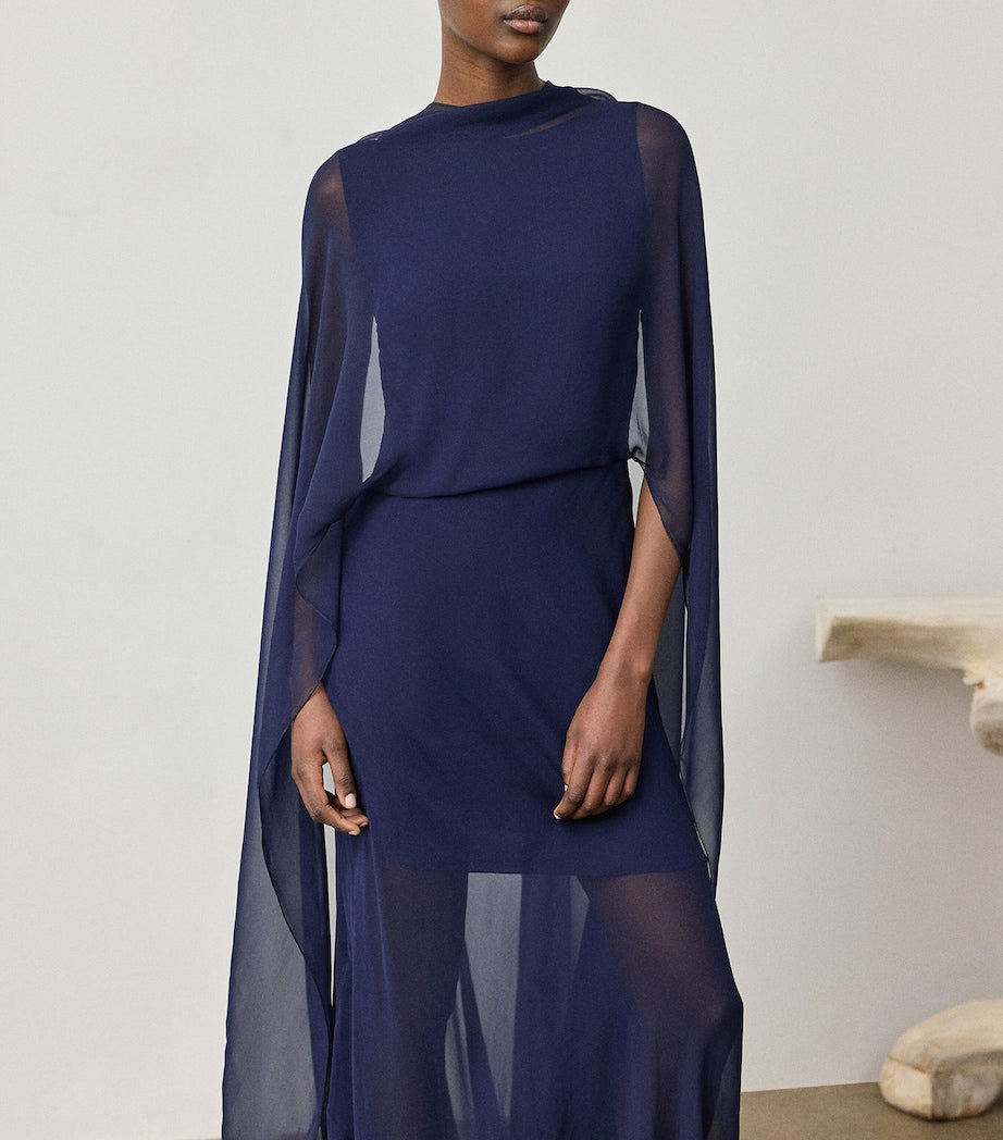 Ralph Lauren Collection Navy Silk Georgette Dylon Dress