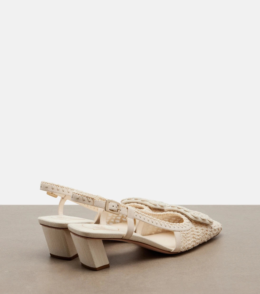Roger Vivier - Belle Vivier crochet and leather slingback pumps