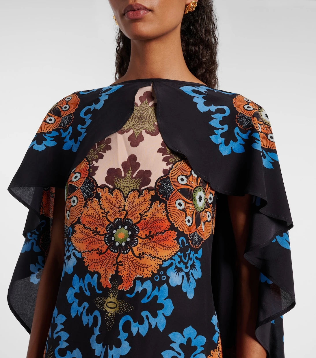 La DoubleJ - Magic caped floral silk midi dress