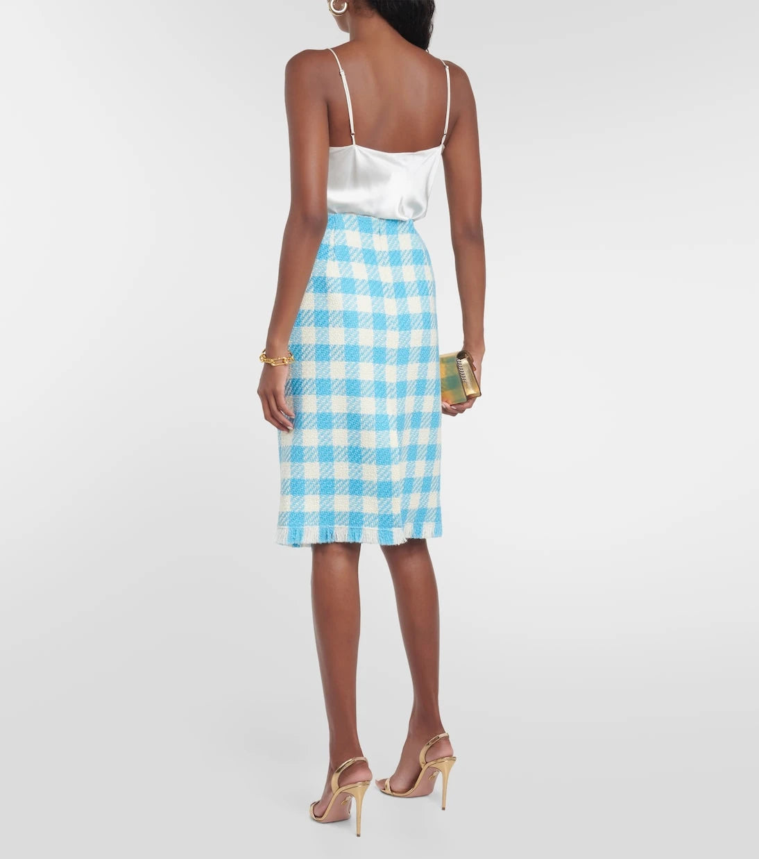 Oscar de la Renta - Checked wool midi skirt