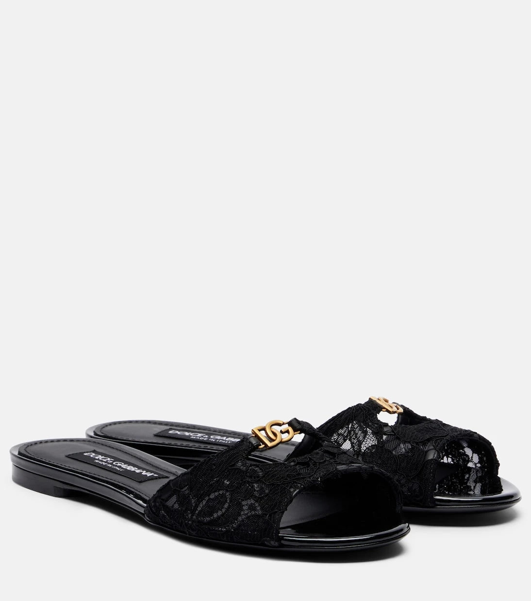 Dolce&Gabbana - DG leather-trimmed lace slides