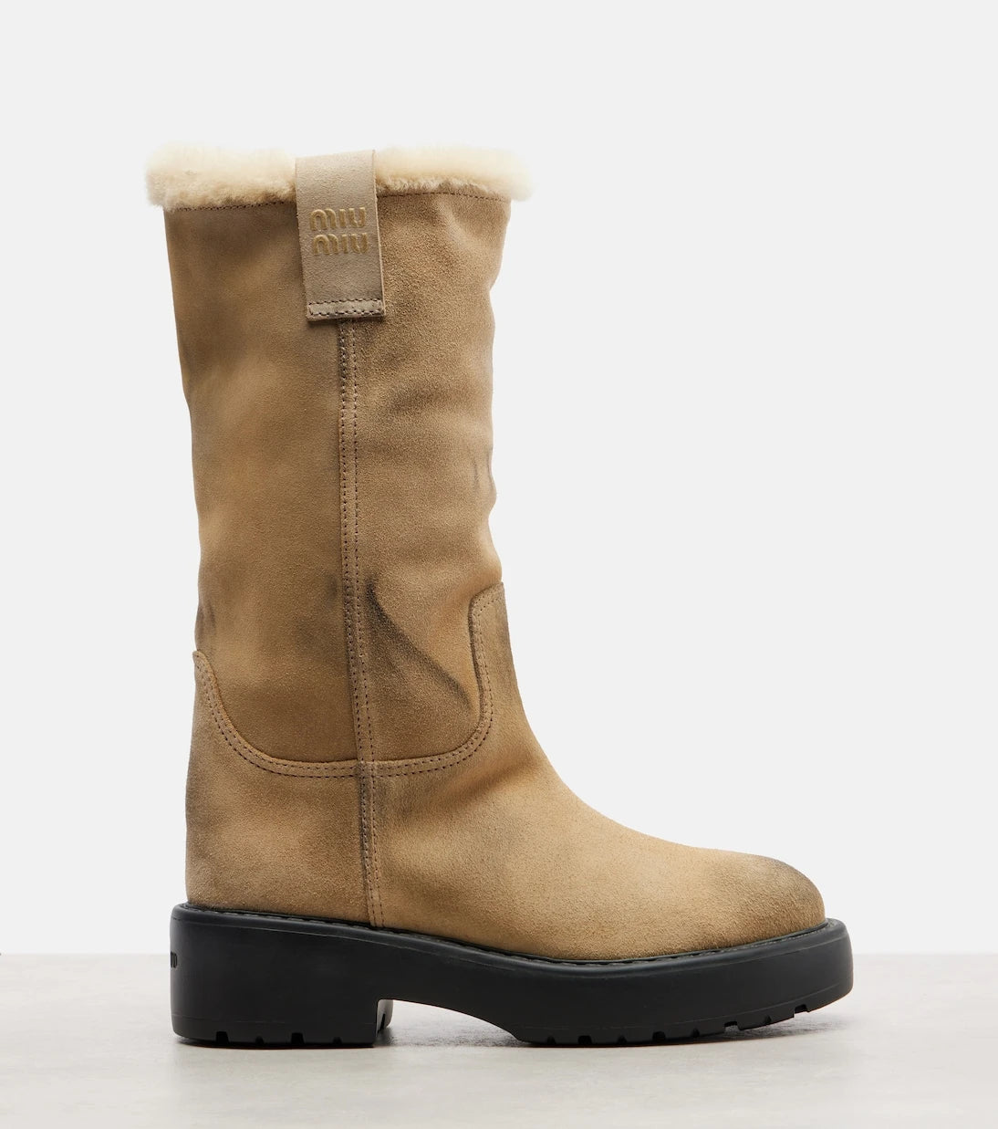 Miu Miu - Shearling-lined suede knee-high boots