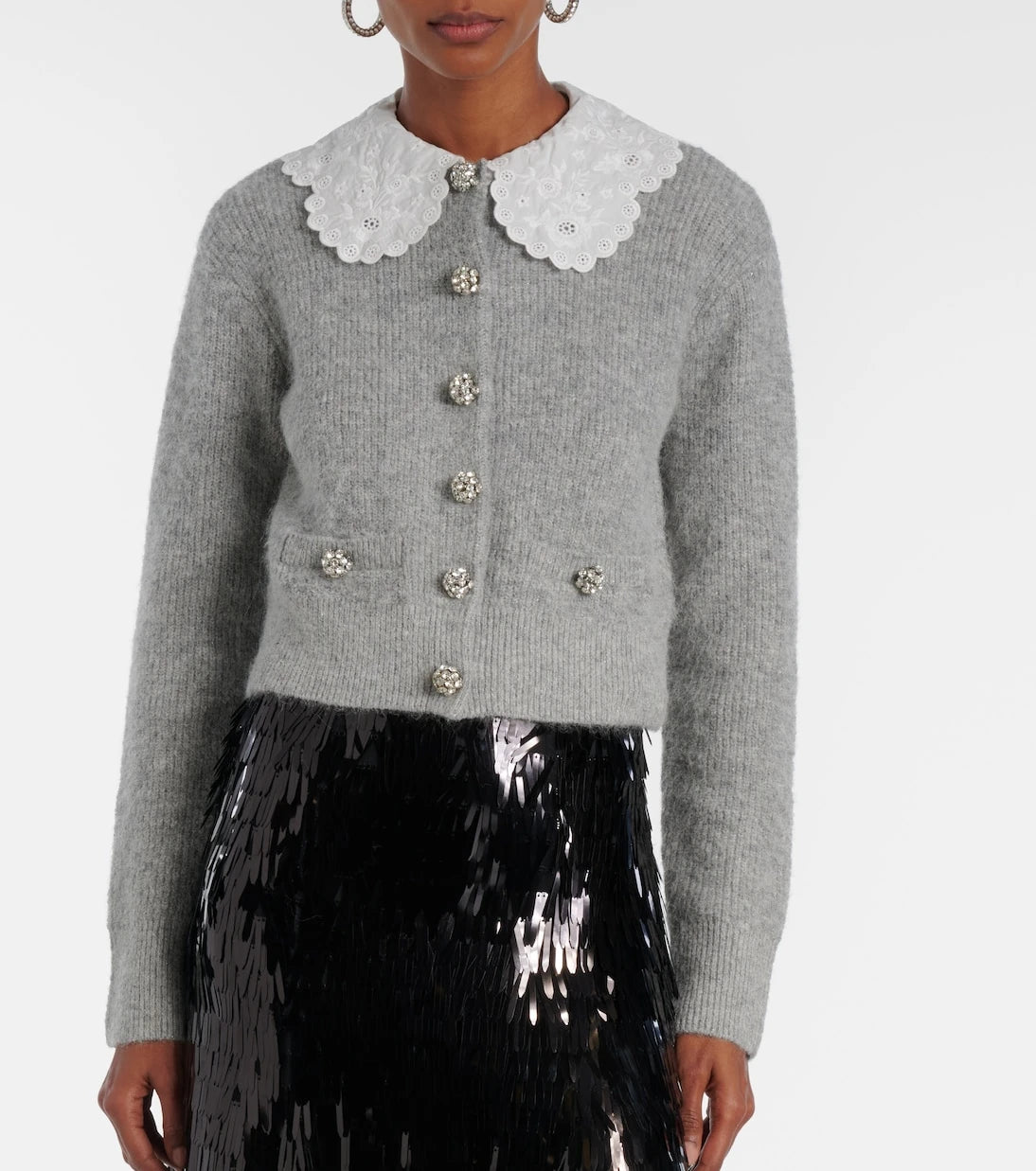 Self-Portrait - Embellished lace-trimmed cardigan