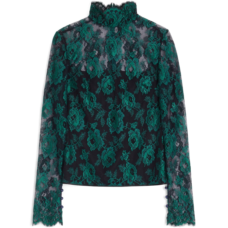 Valentino Green Lace Floral Top