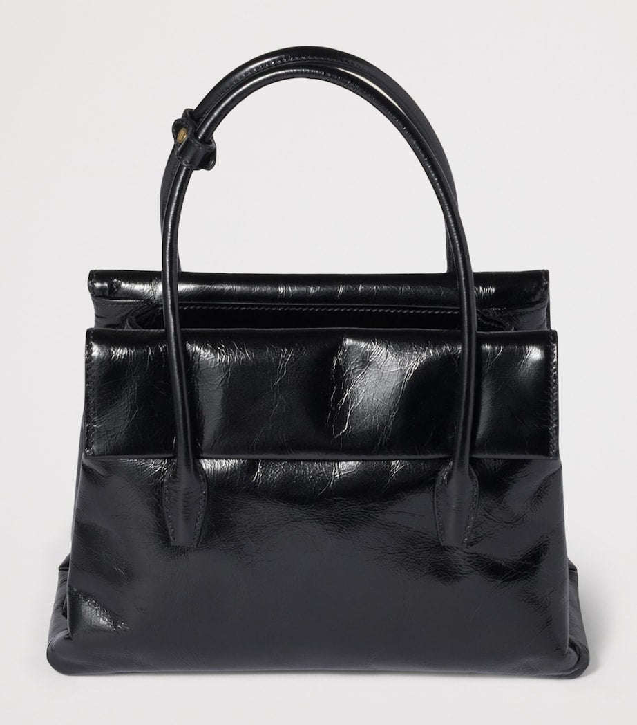 Black Leather Solitaire Top-Handle Bag