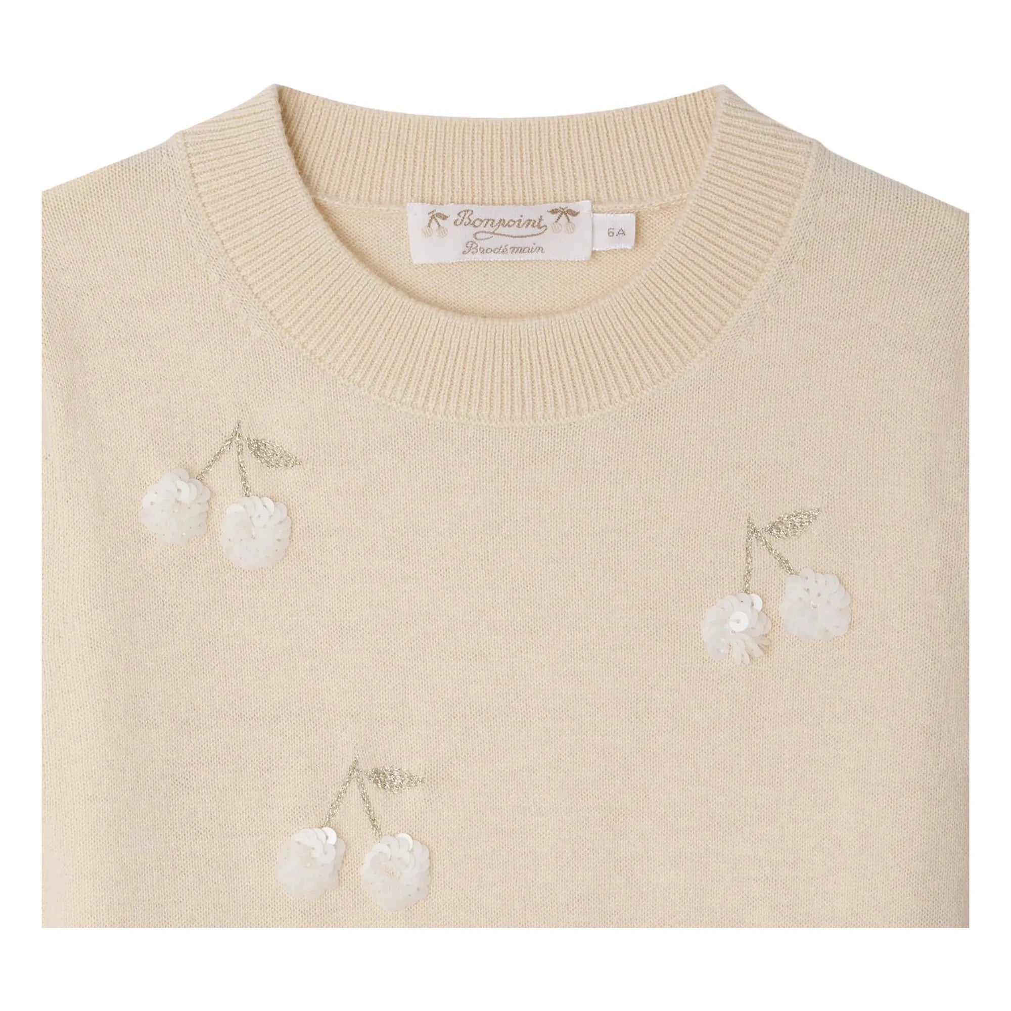 Bonpoint - Leola Cerises Paillettées Wool Short Sleeve Sweater | Beige pink