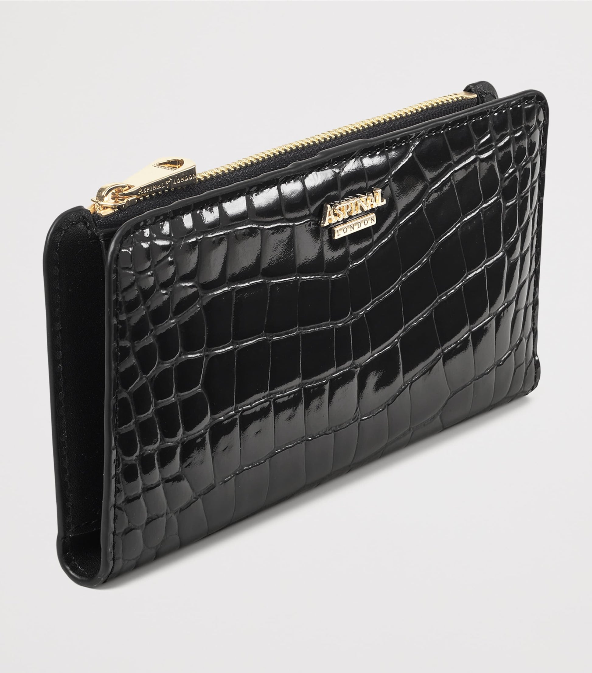 Aspinal Of London Black Large Leather Croc-Embossed Mayfair Purse