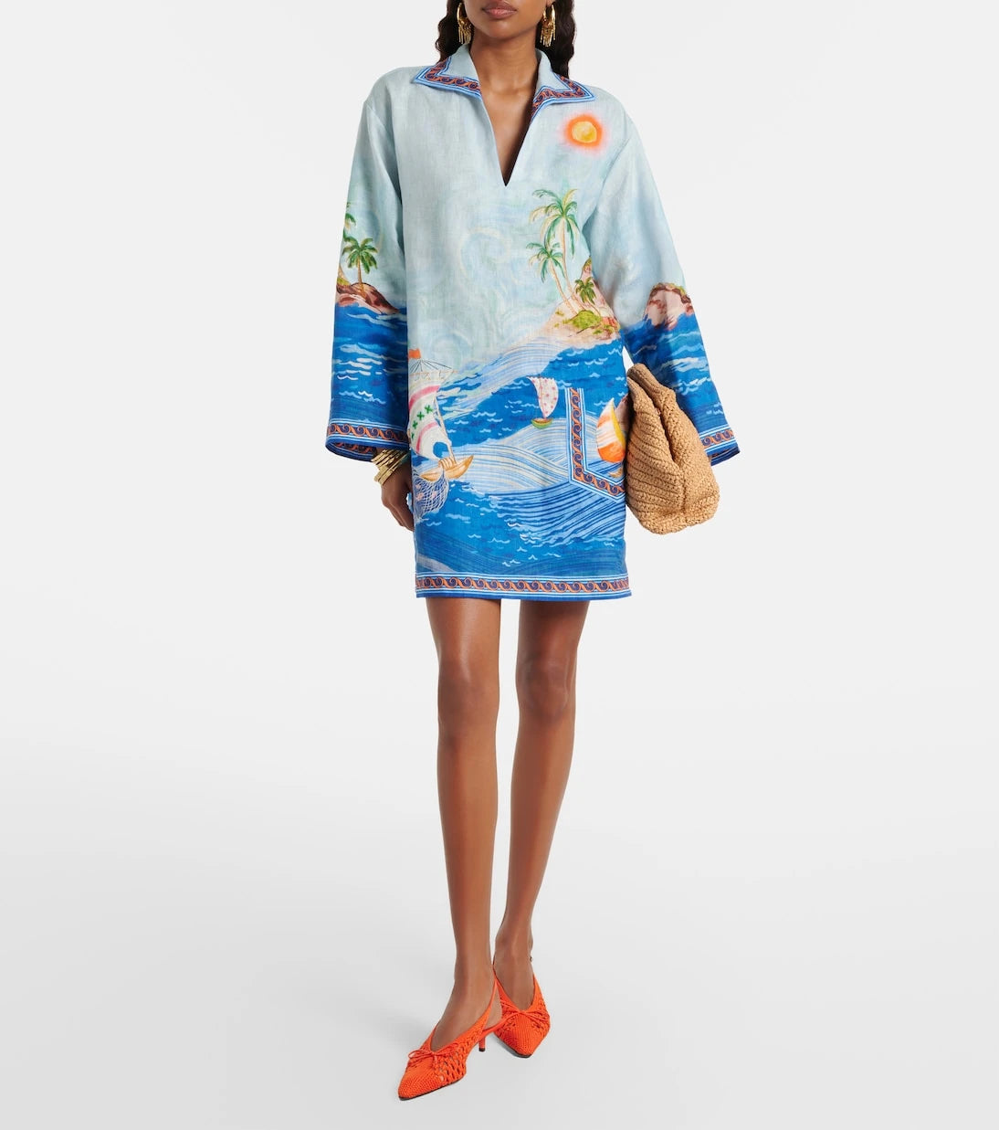 Alémais - فستان قصير من الكتان بطبعة آيلاند