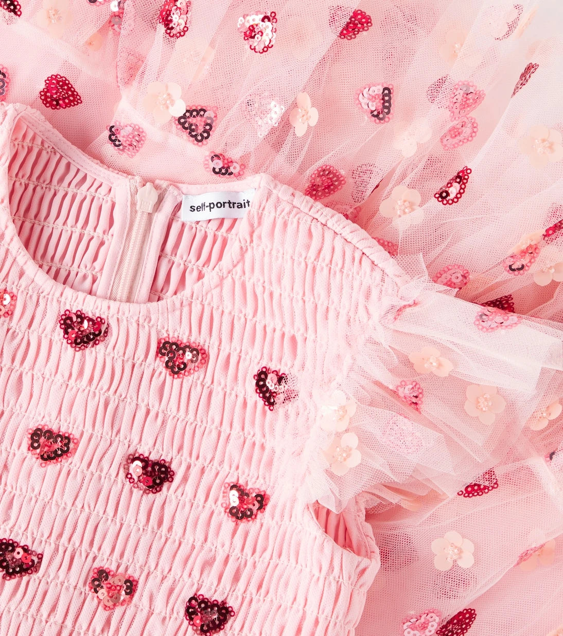 Self-Portrait Kids - Sequined shirred mesh dress