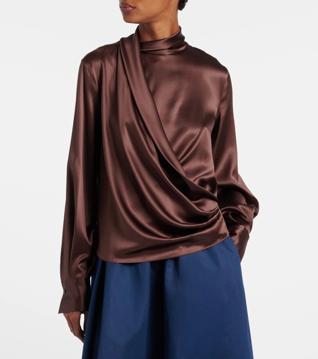 Brunello Cucinelli - Draped silk-blend satin blouse