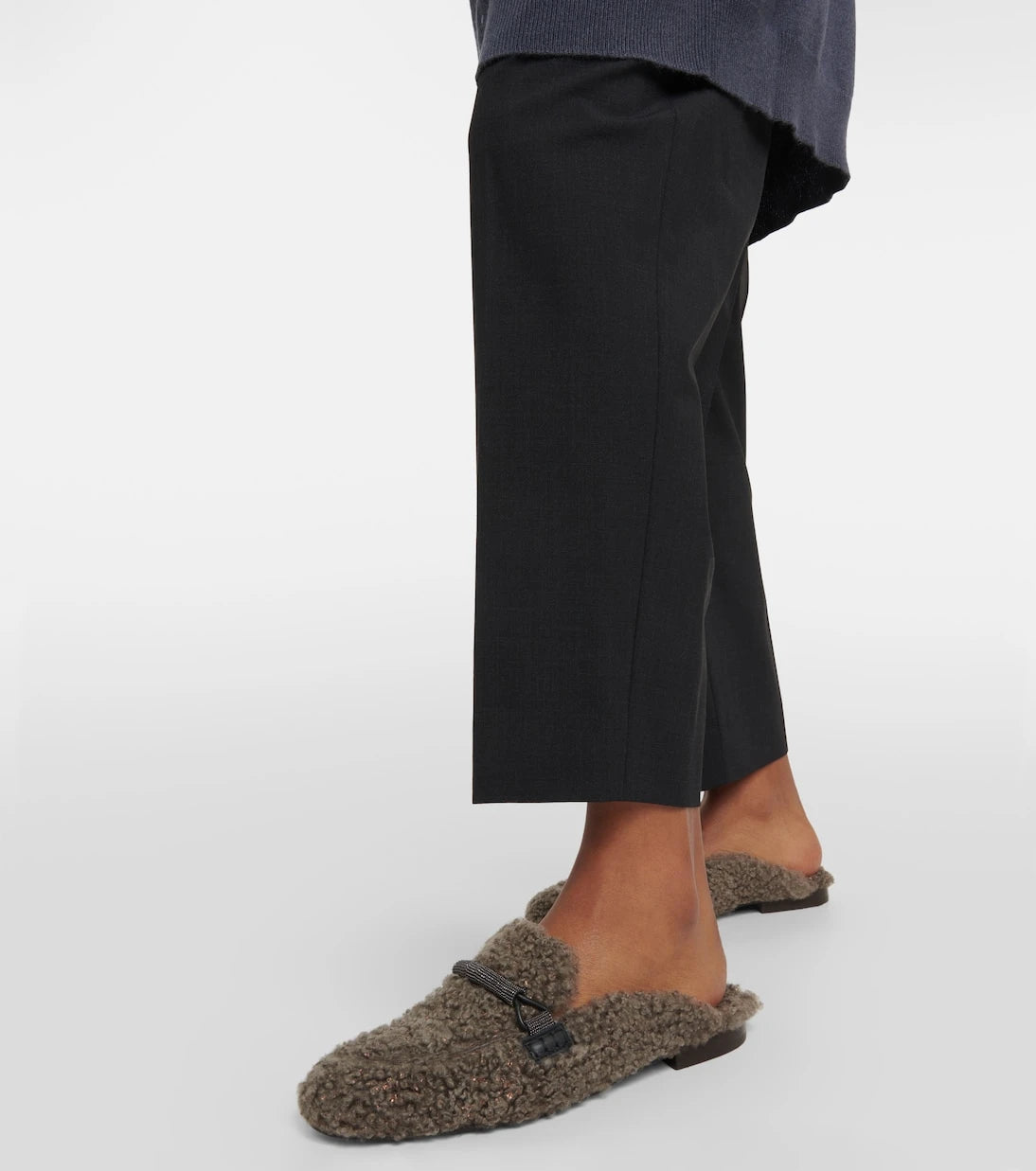 Brunello Cucinelli - Embellished shearling slippers
