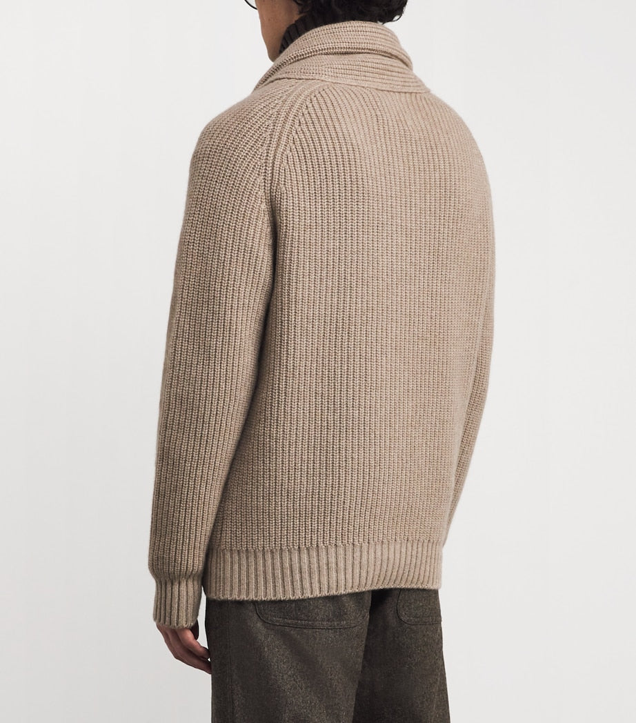Harrods Brown Cashmere Shawl-Collar Cardigan